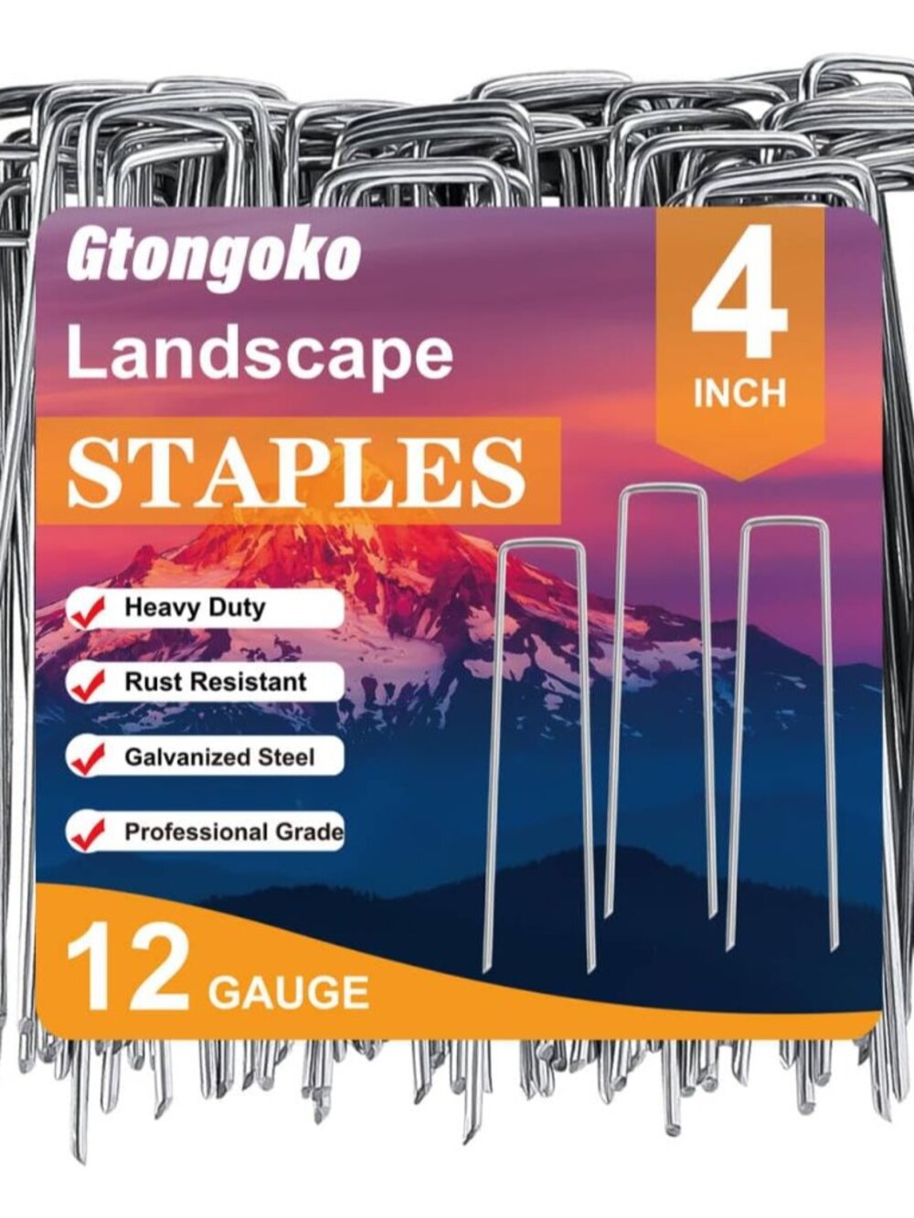 50 Pack Landscape Staples 4 Inch Galvanized Garden Stakes, 12 Gauge Heavy Duty S